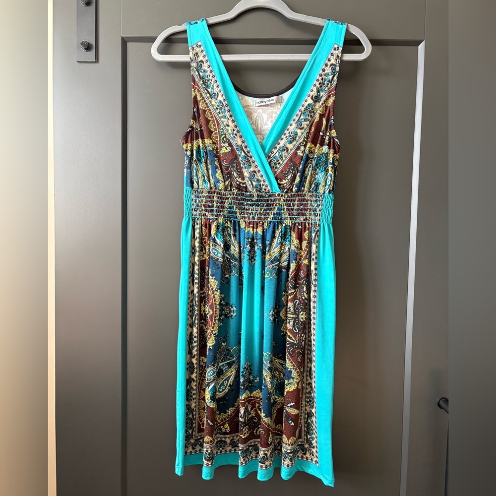 Bailey Blue Turquoise and Brown V-Neck Dress